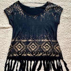 black shirt w fringe bottom